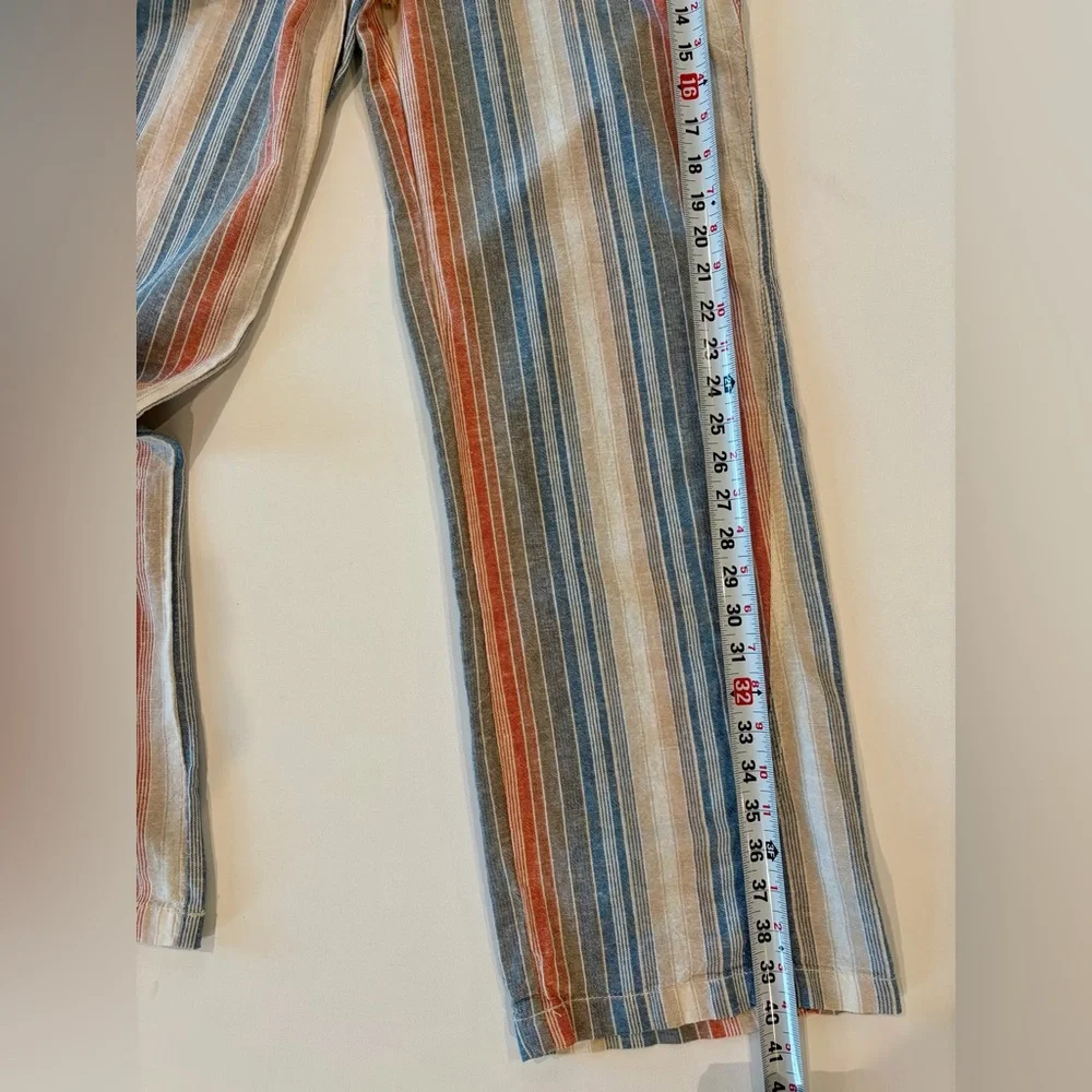 April Kiss Smocked Waist Boho Linen Cotton Blend Large Beach Pants Blue Orange - Picture 2 of 14